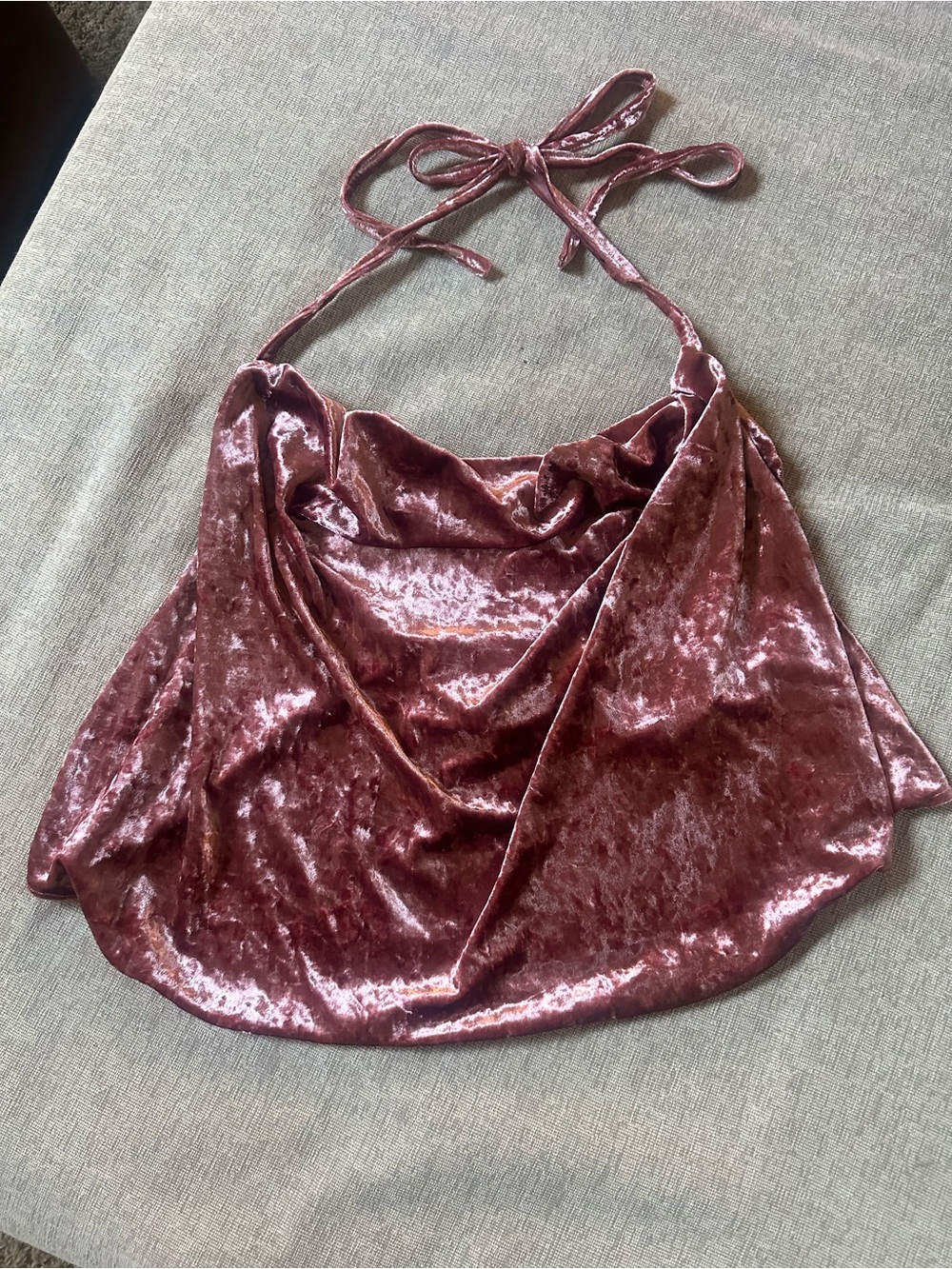 Velvet Halter Cowl Neck Crop Top - Dusty Rose size small